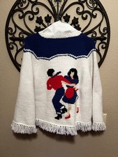 Vintage Cowichan Western Cardigan Shawl Sweater Hand Knit Dancing Music Women s