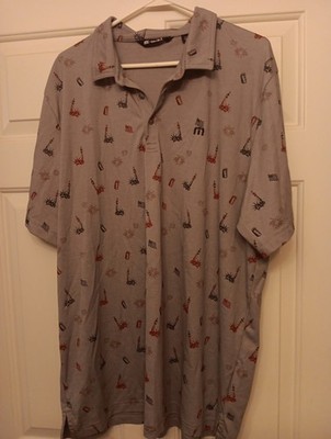 Travis Matthew Golf Polo Shirt Men s XXL Grey USA Flag Statue Of Liberty Drinks