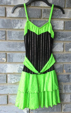 Weissman XLC Girl's Dance Dress Costume Neon Green Black Sparkles 4818