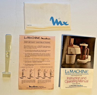 Moulinex La Machine Model 390 & 354 Food Processor Instructions Manual Recipes