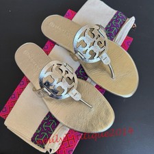 NIB Tory Burch Miller Size 9.5 Spark Gold Metallic Wrinkled Leather Sandals 200