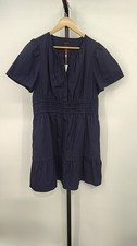 Quince 100% Organic Cotton Poplin Tiered Mini Dress Navy Basic Sleeved L