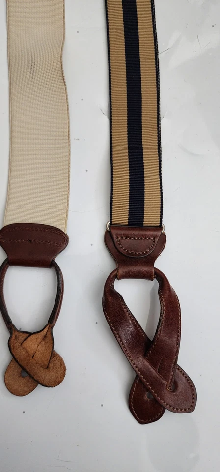  Tirantes a rayas Brooks Brothers azul y marrón claro. Hecho en Inglaterra Foto 3 de 4