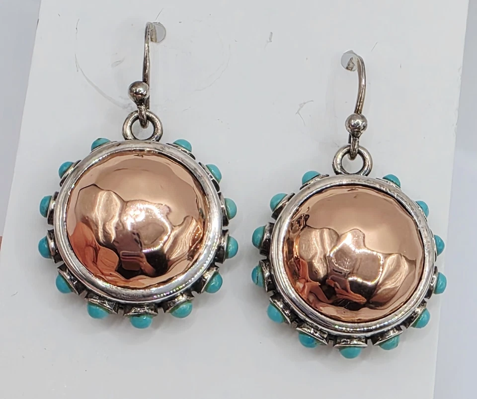 BARSE Earrings Copper Sterling Turquoise  925 Thailand Boho Southwestern - Image 2 of 4