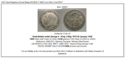 1929 United Kingdom of Great Britain GEORGE V Half Crown Silver
