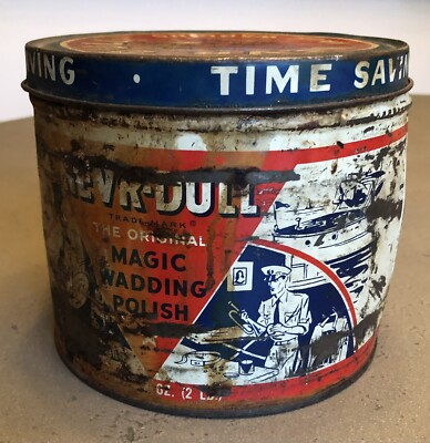 Vintage 1941 NEVR-DULL NEVER-DULL Magic Wadding Polish Tin Can 2 LB. Full!