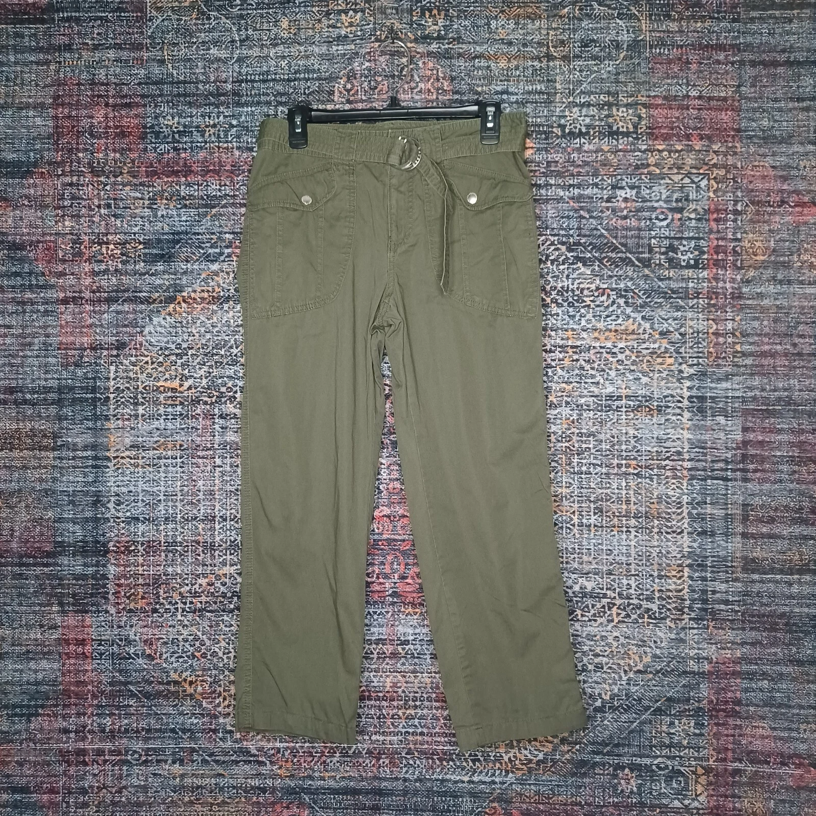 LAUREN RALPH LAUREN womens dark olive belted flap capris 6