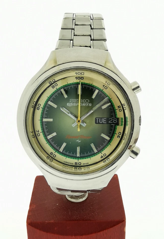 1970er SEIKO 5 SPORT SPEED-TIMER FLYBACK 7015-8000 & ORIG. FLIPLOCK STRAP