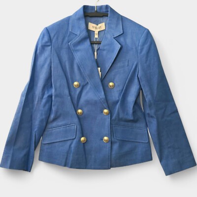 Derek Lam 10 Crosby Womens Myla Double Breasted Crop Blazer Blue Preppy Work NWT