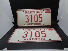 1970'S MARYLAND HISTORIC LICENSE PLATE PAIR 3105 with 1980 STICKER TAG