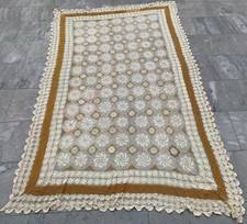 Antique Handmade French Crochet Tablecloth Kitchen Hand Lace textile 195x115 cm
