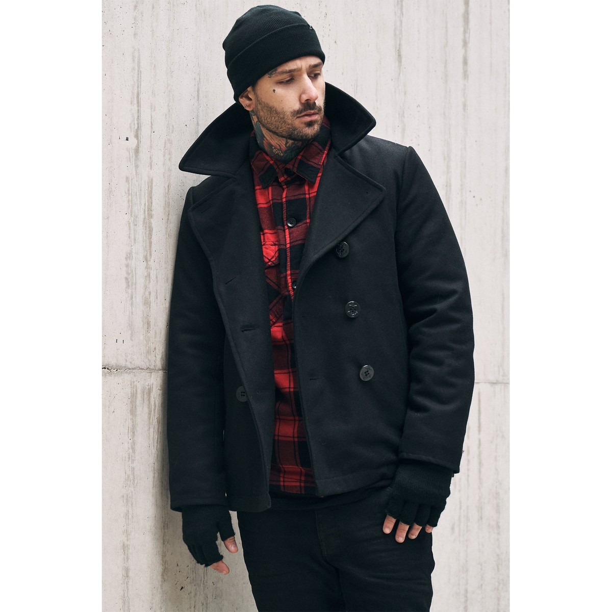 Brandit Herren Pea Coat Marine Kurzmantel Wintermantel Caban Jacke Wolle  S-7XL