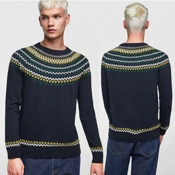 Zara jacquard knit sweater blue Clearance