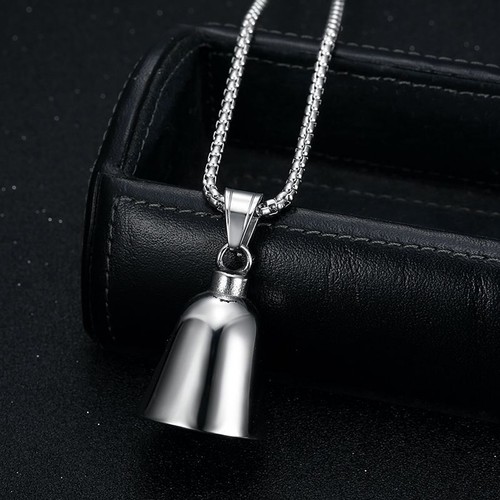 Motorcycle Riding Lucky Bell Smooth Simple Pendant Necklace Stainless Steel Men - Picture 7 of 10