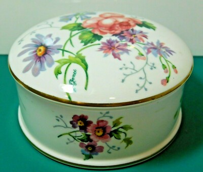 Vtg Rund Weiß Blumen Krone Feines Porzellan Staffordshire England Schmuck Box