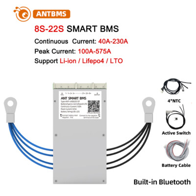 ANT BMS Smart Balance Bluetooth Board 8S-22S 40A-230A Li-ion LiFePo4 LTO Battery