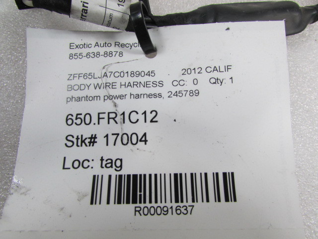 Ferrari California, Phantom Power Wire Harness, Used, P/N 245789