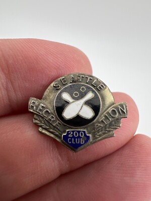 Seattle Recreation 200 Club Bowling Brooch Pin - Sterling - Used with buildup