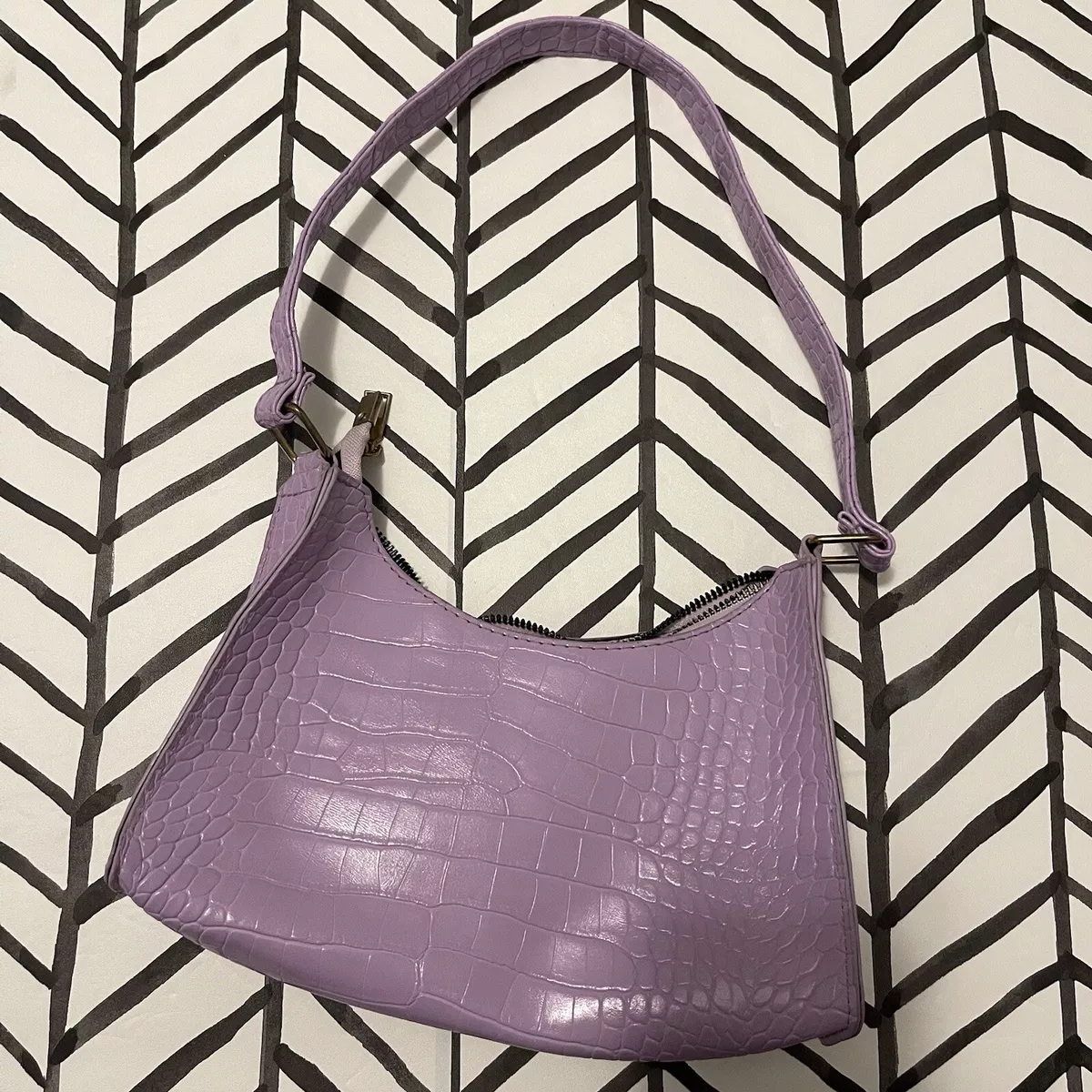 SHEIN Crocodile Skin Purple Small Leather Shoulder Baguette Bag