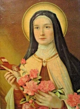 SAINT THERESE the little flower VARY RARE VERY old ICON RELIC PRINT LITHO