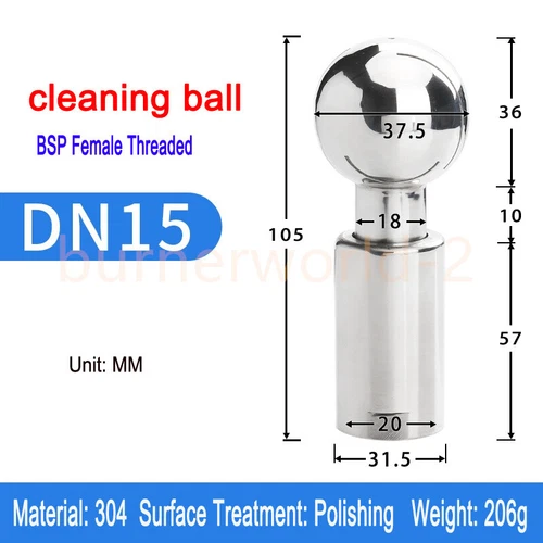 Rotary Spray Ball Cleaning Head 1/2" 3/4"1" 2" Rotating Tank Washing Nozzle CIP - Picture 4 of 9