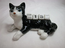 Porcelain Miniature Animal B/W Tabby Cat  Kitten Calendar Defective #CAL301