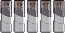 PNY 64GB Turbo Attach  3 USB 3.0 Flash Drive, Silver Pack of 5 