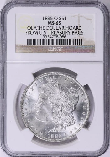 1885-O Morgan Silver Dollar NGC MS-65 Olathe Dollar Hoard Collection Pedigree