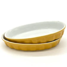 Vintage Valentina Set of 2 Yellow Fluted Oval Baking Dishes Made in Italy