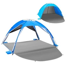 Beach Tent Sun Shelter for 3–4 People, UPF 50+ Beach Tent with 4 Door Blue