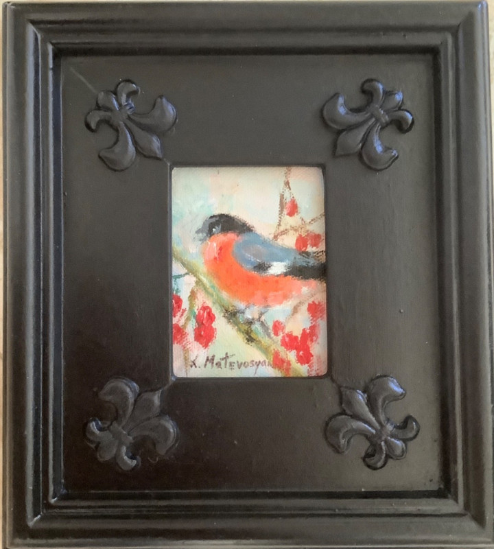 framed original small bird  oil painting impressionism signed Gift Idea