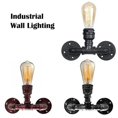 Industrial Vintage Wandleuchte Steampunk Rohr Design E27 Metall Wandlampe Retro - Bild 1 von 4