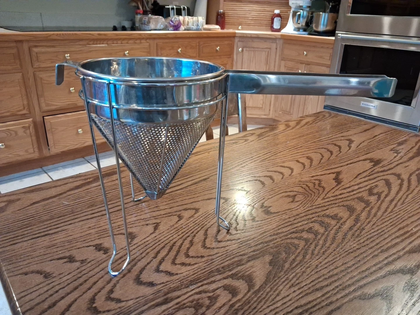 Vintage Cone tomato Strainer Colander wood pestle Food Sieve aluminum 2 pc