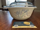 Vintage 1qt Pyrex England Milkglass Blue Iris Casserole Dish & Pyrex Glass Lid