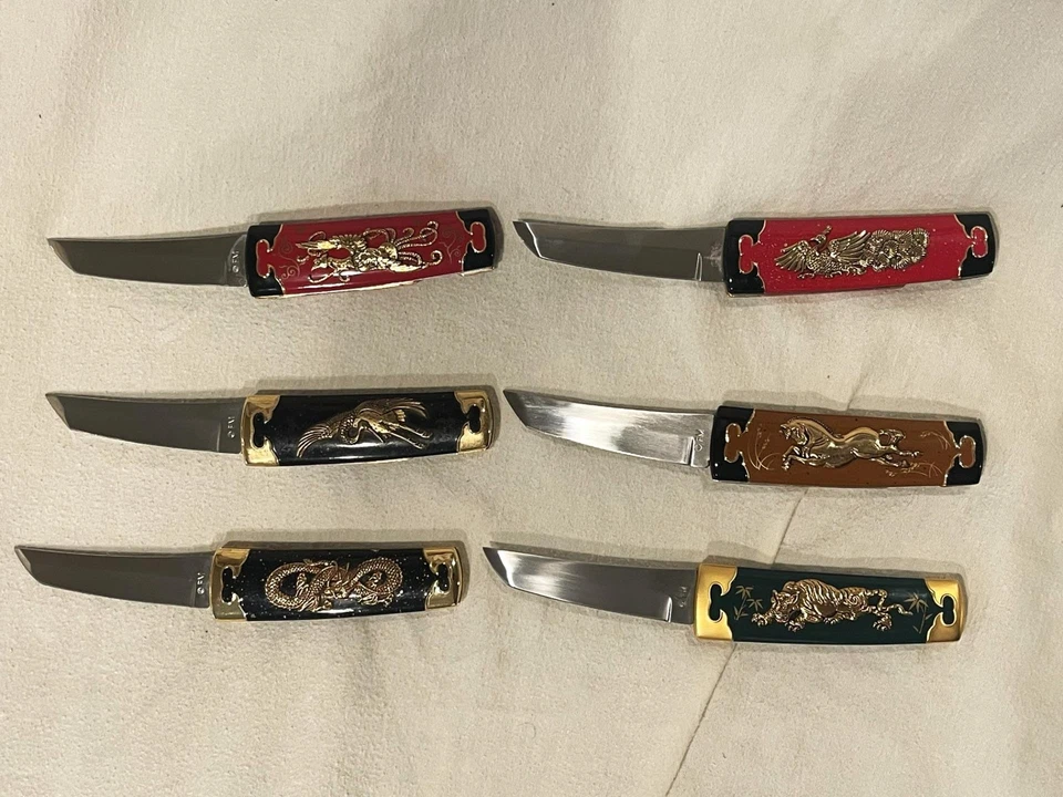 SIX Franklin Mint Rare Tanto Japanese Samurai Style Collector Folding Knives - Image 2 of 4