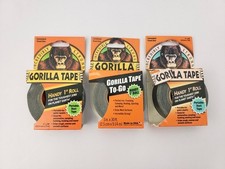 Lot of 3 Gorilla Black Duct Tape To-Go 1" X 30 Ft
