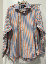 Mens 17 XL Polo Ralph Lauren Regent Button Up Shirt Stripe Orange Blue Green EUC