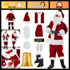 Deluxe Santa Claus Costume for Men - 9PC Velvet Xmas Outfit for Holiday Cosplay