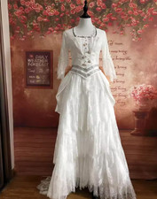 Vintage White Ivory Wedding Dresses Long Sleeves Lace Appliques Bridal Gowns