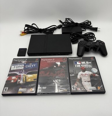 Sony PlayStation 2 Slim Console TESTED 3 Games Controller Cables Memory Card PS2