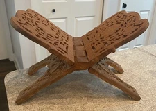 Beautiful Vintage Carved Folding Wood Book Stand Holder, India, Teak