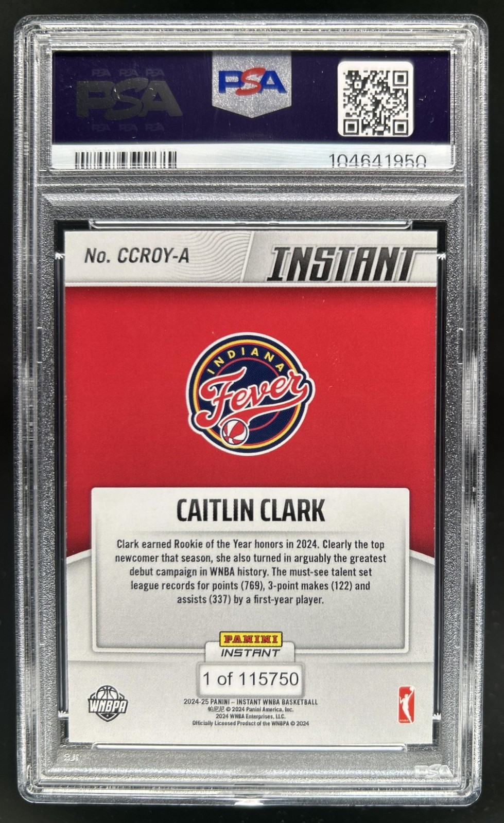2024-25 Panini Instant WNBA Caitlin Clark Rookie of the Year #CCROY-A PSA 9 view 2