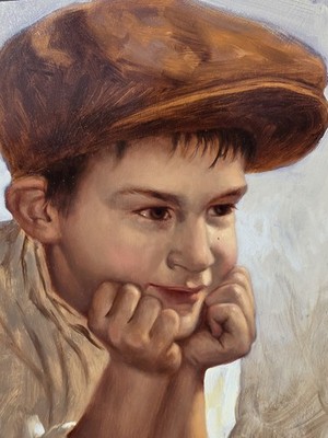 Oregon Listed Jim Daly born 1940 Child Boy ''Sweet Thought'' original Oil Painting