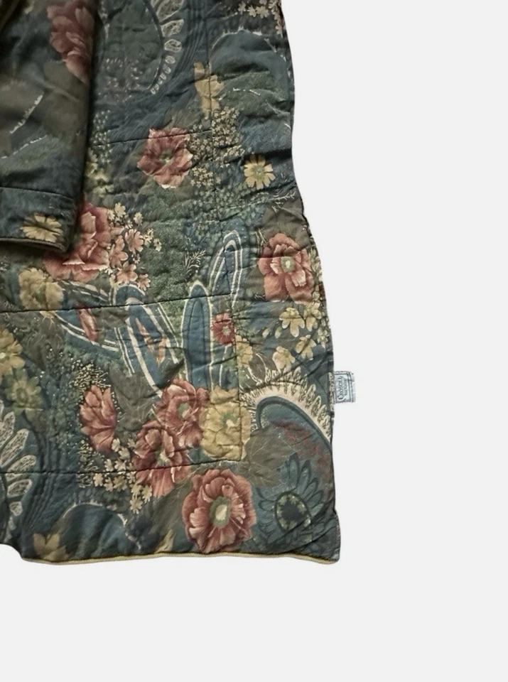 Juego de 4 piezas CROSCILL Rimini Full Queen Edredón Falda Cama Floral Azul Griega Foto 3 de 4