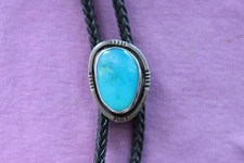 Vintage Beautiful Handmade Turquoise Sterling Silver Bolo Tie