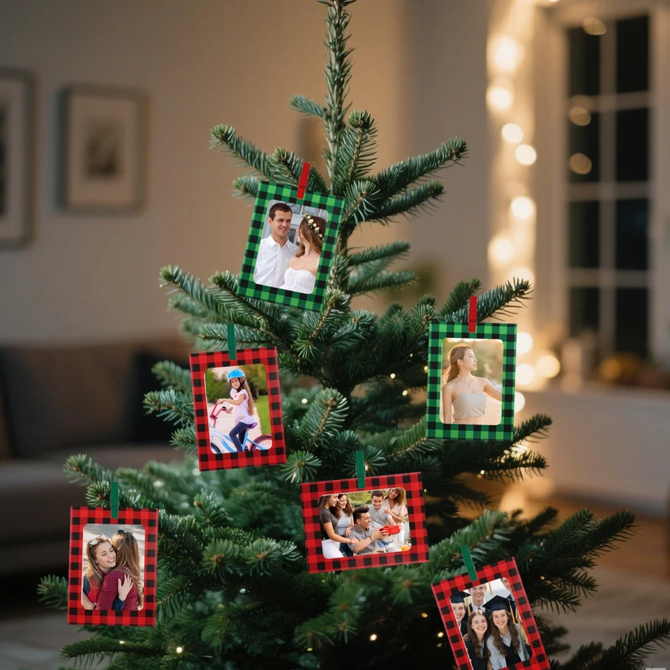 50Pack Christmas Picture Frames 4x6 Inserts,Red and Green Frame with Wood Cli... - Image 4 of 4