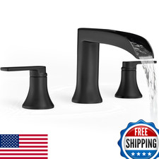 Hoigy Solid Brass Waterfall Bathtub Faucets Set 3 Hole Matte Black Tub Faucet 2