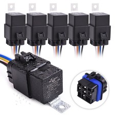 5PCS Waterproof 5 Pin 12V 40 Amp Relay  Socket W/ 14 Gauge Wire Pigtail Harness