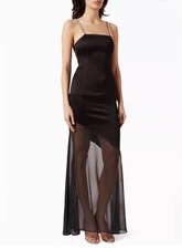 NWT Alice + Olivia Fifi Crystal Strap Open Back Sheer Hem Gown in Black Sz. 6 M