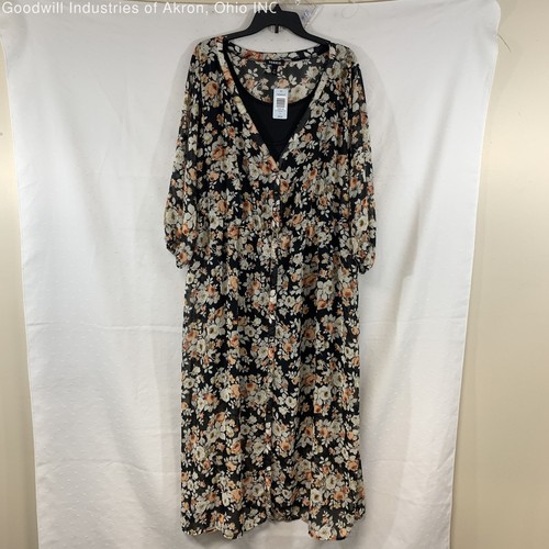 NWT Torrid Black Floral Print Women's Button-Front Maxi Dress, Sz. 3